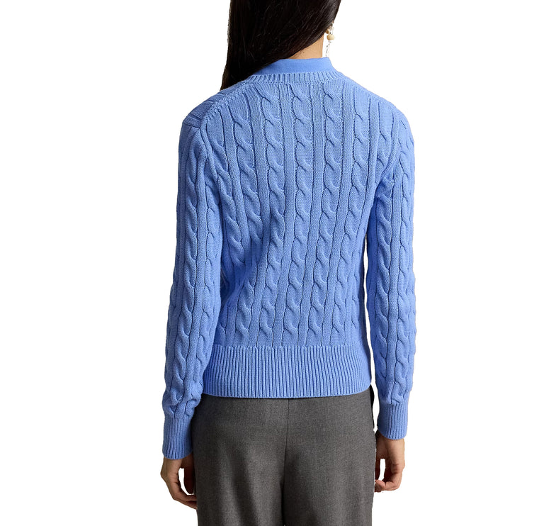 Polo Ralph Lauren Women's Cable-Knit Cotton Crewneck Cardigan New Litchfield Blue