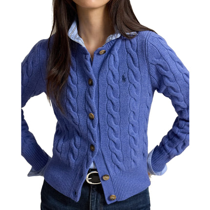 Polo Ralph Lauren Women's Cable-Knit Wool-Cashmere Cardigan Dockside Blue Heather