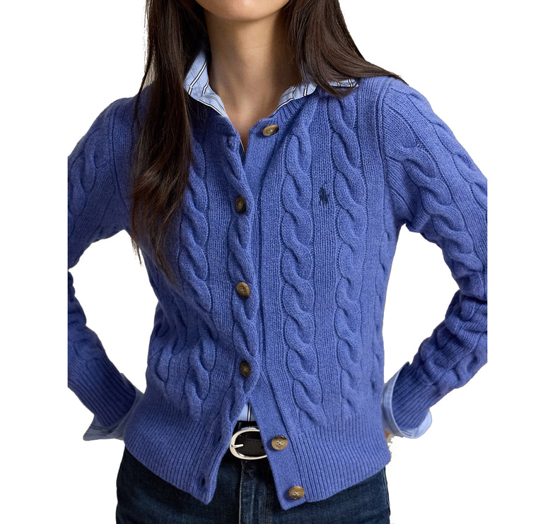 Polo Ralph Lauren Women's Cable-Knit Wool-Cashmere Cardigan Dockside Blue Heather
