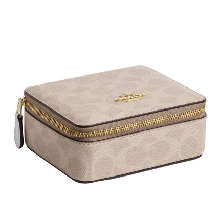 Coach Women's Large Jewelry Box In Signature Canvas Gold/Sand/Chalk