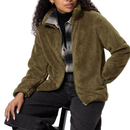 Uniqlo Women's Fluffy Yarn Fleece Full-Zip Jacket 56 Olive
