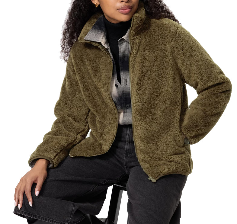 Uniqlo Women's Fluffy Yarn Fleece Full-Zip Jacket 56 Olive
