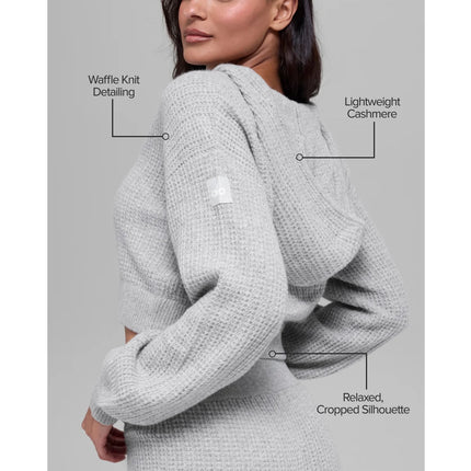 alo Women's Cashmere Plush Waffle Full Zip Hoodie Athletic Heather Grey