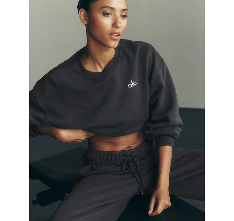 alo Women's Cropped Accolade Crewneck Anthracite