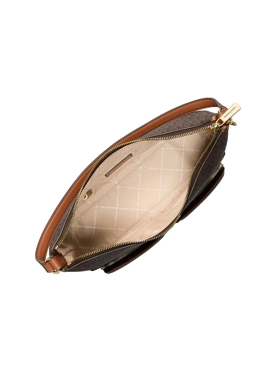 Michael Kors Women's Merritt Large Signature Logo Cargo Shoulder Bag Brown/Gold