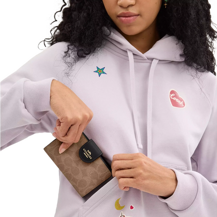 Coach Women's Medium Corner Zip Wallet In Signature Canvas Gold/Tan/Black