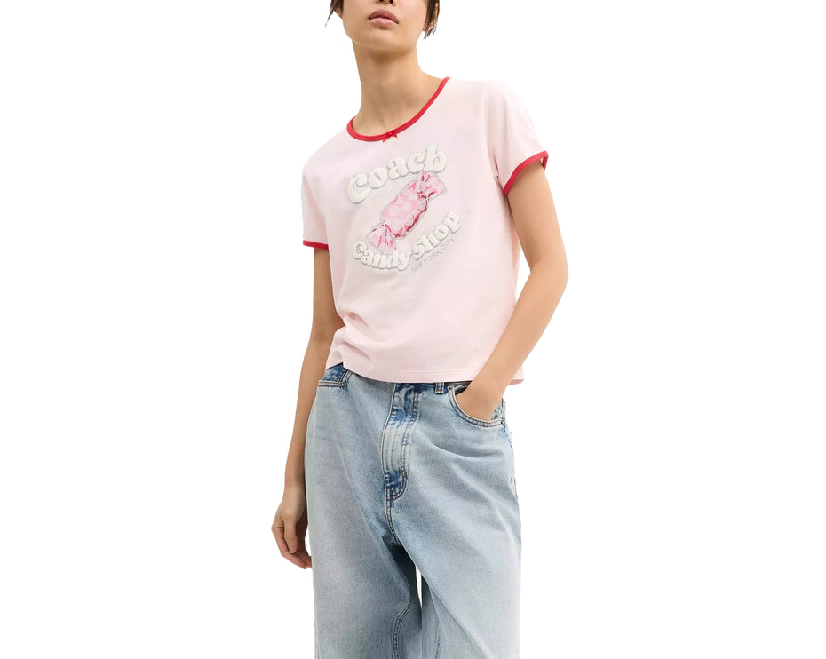 Coach Women's Candy Shop Scoop Neck T-Shirt Pink/Multi
