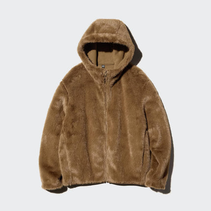 Uniqlo Women's Uniqlo Women's Faux Fur Hooded Jacket 39 Dark Brown
