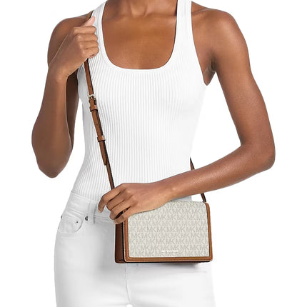 Michael Kors Women's Marlowe Medium Signature Logo Crossbody Bag Vanilla/Acorn/Gold