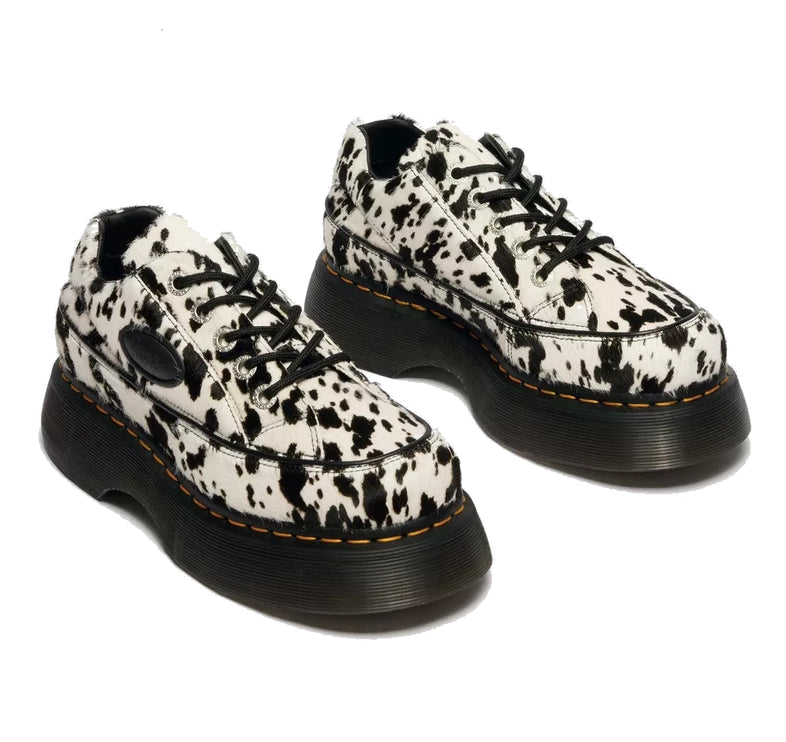 Dr. Martens Women's Buzz 5 Eye Dalmatian Hair On Leather Shoes Cream/Black
