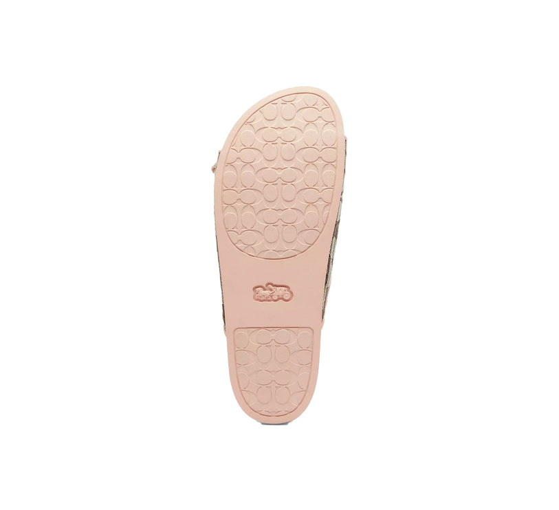 Coach Women's Two Band Buckle Sandal In Signature Jacquard Oak/Candy Pink