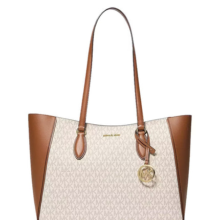 Michael Kors Women's Jet Set Travel Large Signature Logo 3-in-1 Tote Bag Vanilla/Gold