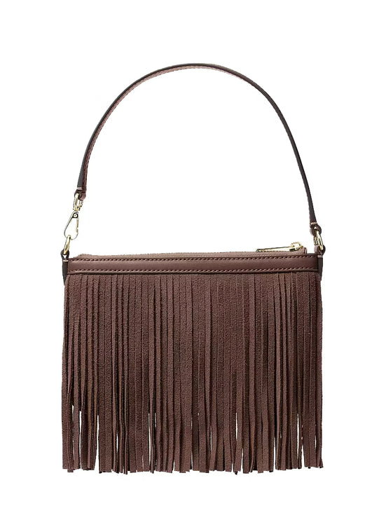 Michael Kors Women's Studded Fringed Microsuede Wristlet Nutmeg
