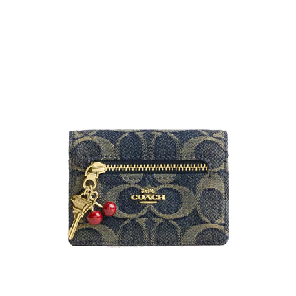 Coach Women's Card Case With Charms In Signature Regenerative Cotton Denim Gold/Denim