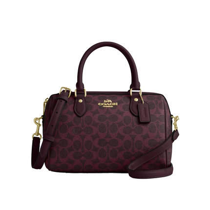 Coach Women's Rowan Satchel Bag In Signature Canvas Gold/Black Currant Multi