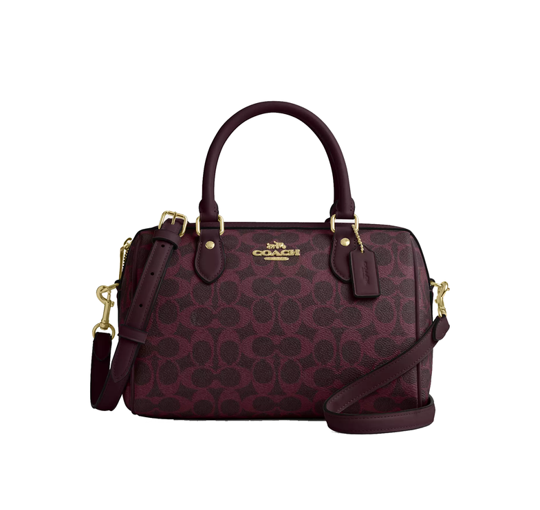 Coach Women's Rowan Satchel Bag In Signature Canvas Gold/Black Currant Multi