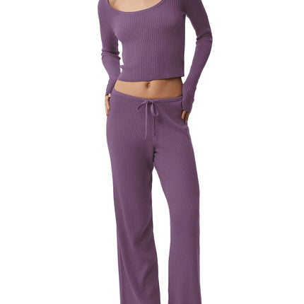 alo Women's Sweater Knit Mid-Rise Unwind Wide Leg Pant Plum Kiss