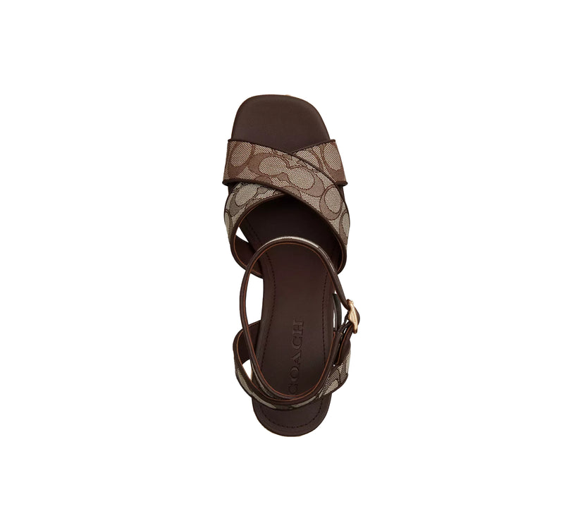 Coach Women's Block Heel Sandal In Signature Jacquard Oak/Maple