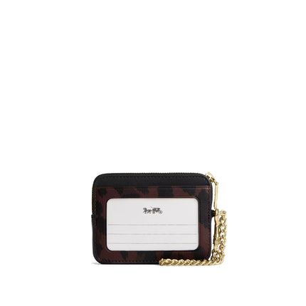 Coach Women's Zip Card Case With Leopard Print Gold/Dark Leopard