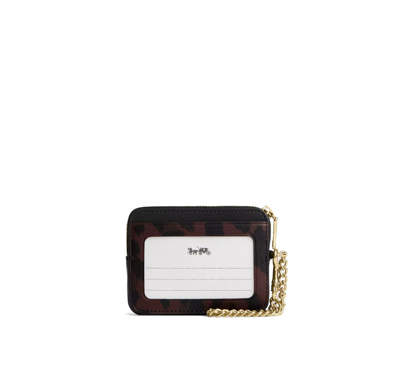 Coach Women's Zip Card Case With Leopard Print Gold/Dark Leopard