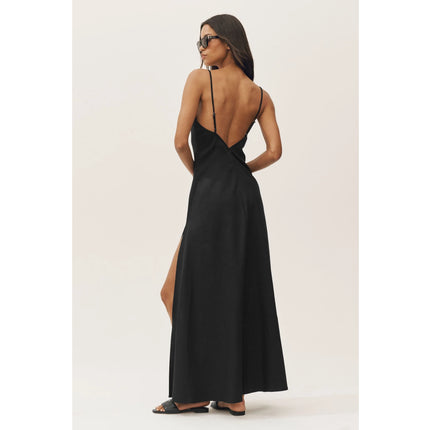 alo Women's Linen Blend Riviera Maxi Dress Black