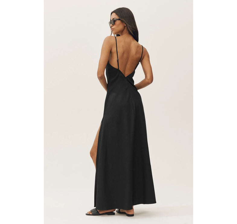 alo Women's Linen Blend Riviera Maxi Dress Black