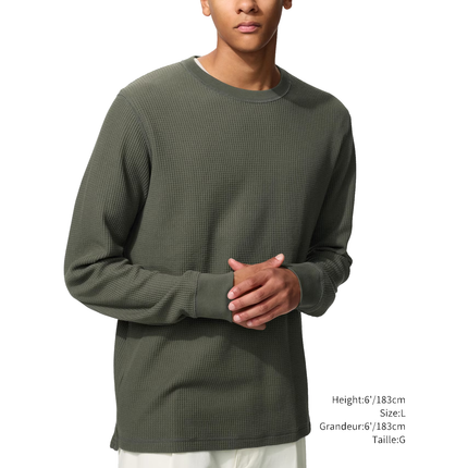 Uniqlo Unisex Waffle Crew Neck T-Shirt 57 Olive