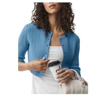 alo Women's Mini Cable Sweater Cardigan California Blue