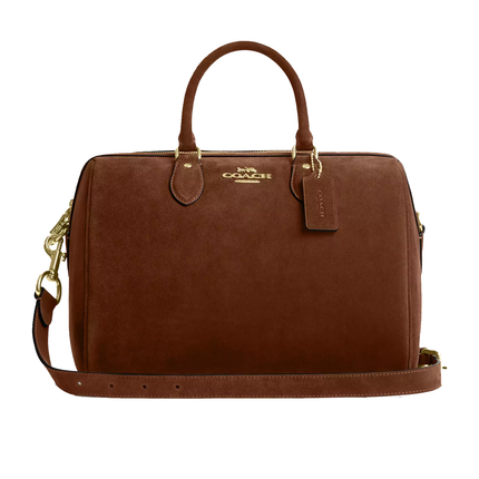 Coach Women's Rowan Large Satchel Bag Suede/Gold/Warm Brown