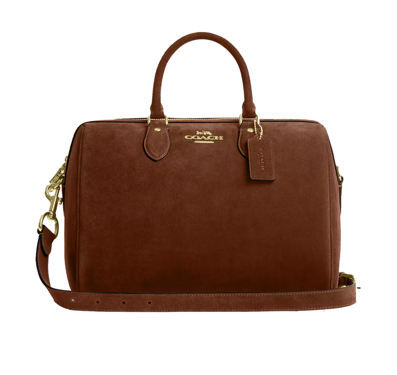 Coach Women's Rowan Large Satchel Bag Suede/Gold/Warm Brown