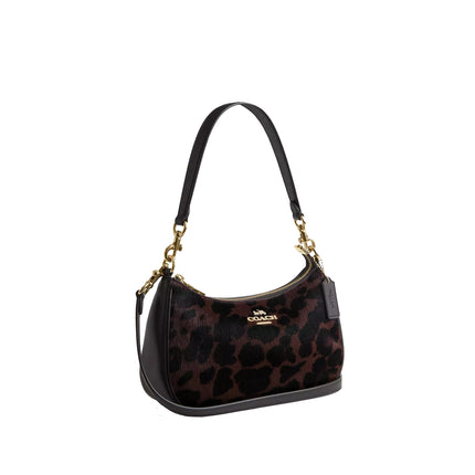 Coach Women's Teri Shoulder Bag In Haircalf With Leopard Print Gold/Dark Leopard
