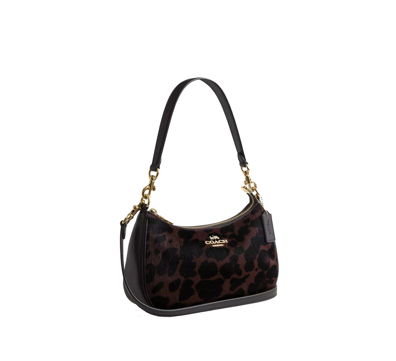 Coach Women's Teri Shoulder Bag In Haircalf With Leopard Print Gold/Dark Leopard