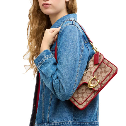 Coach Women's Tabby Shoulder Bag 26 In Signature Jacquard Brass/Poppy Signature