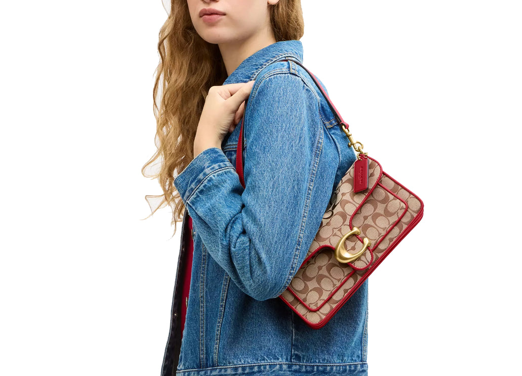 Coach Women's Tabby Shoulder Bag 26 In Signature Jacquard Brass/Poppy Signature