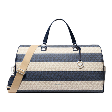 Michael Kors Women's Grayson Extra-Large Striped Signature Logo Weekender Bag Navy/Silver