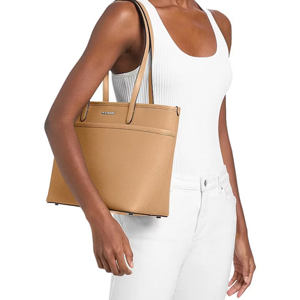 Michael Kors Women's Marlowe Medium Pebbled Leather Pocket Tote Bag Peanut/Silver