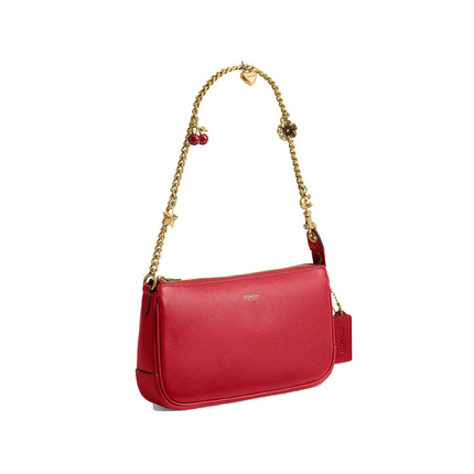 Coach Women's Plaza Bag With Charm Chain Strap Brass/Scarlet