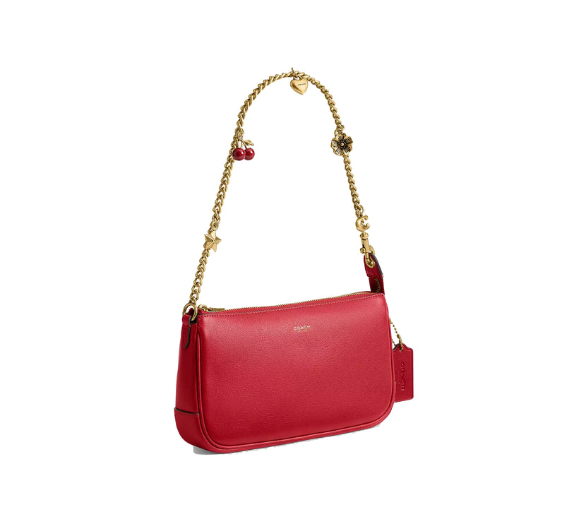 Coach Women's Plaza Bag With Charm Chain Strap Brass/Scarlet