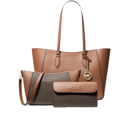 Michael Kors Women's Jet Set Travel Large Signature Logo 3-in-1 Tote Bag Luggage/Gold
