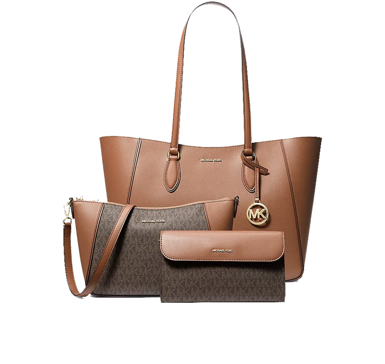 Michael Kors Women's Jet Set Travel Large Signature Logo 3-in-1 Tote Bag Luggage/Gold