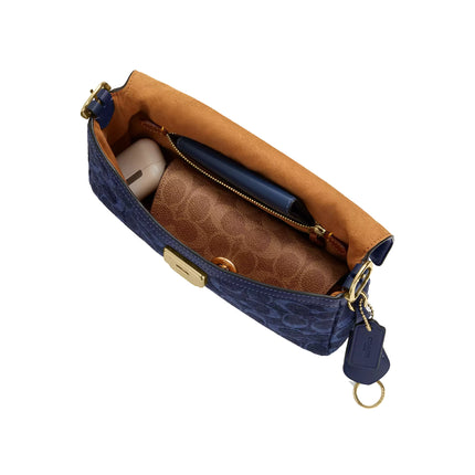 Coach Women's Etta Small Flap Shoulder Bag In Signature Chenille Gold/Navy