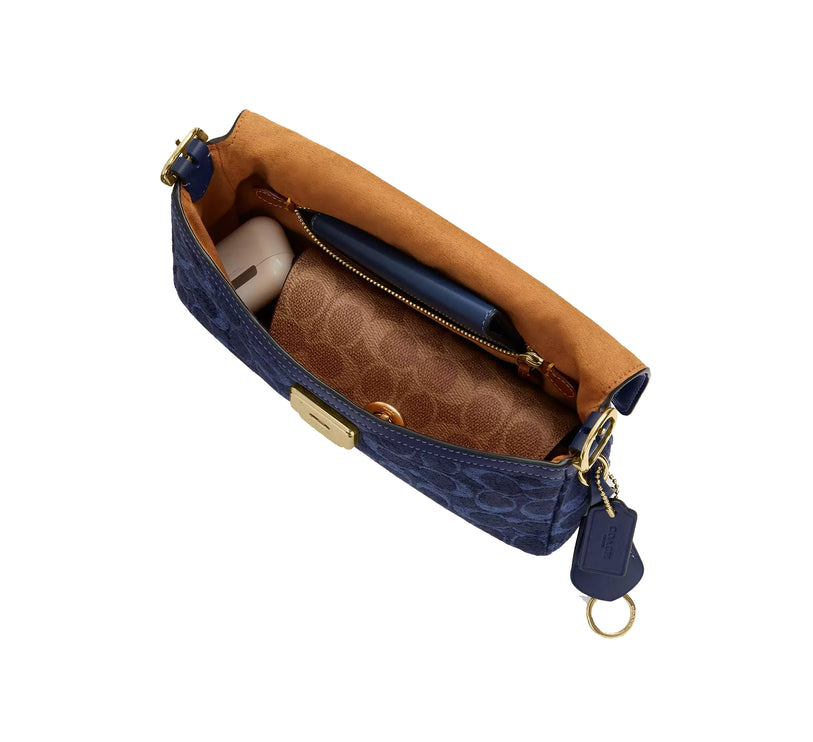 Coach Women's Etta Small Flap Shoulder Bag In Signature Chenille Gold/Navy