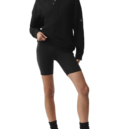 alo Women's Take It Easy Long Sleeve Henley Pullover Black