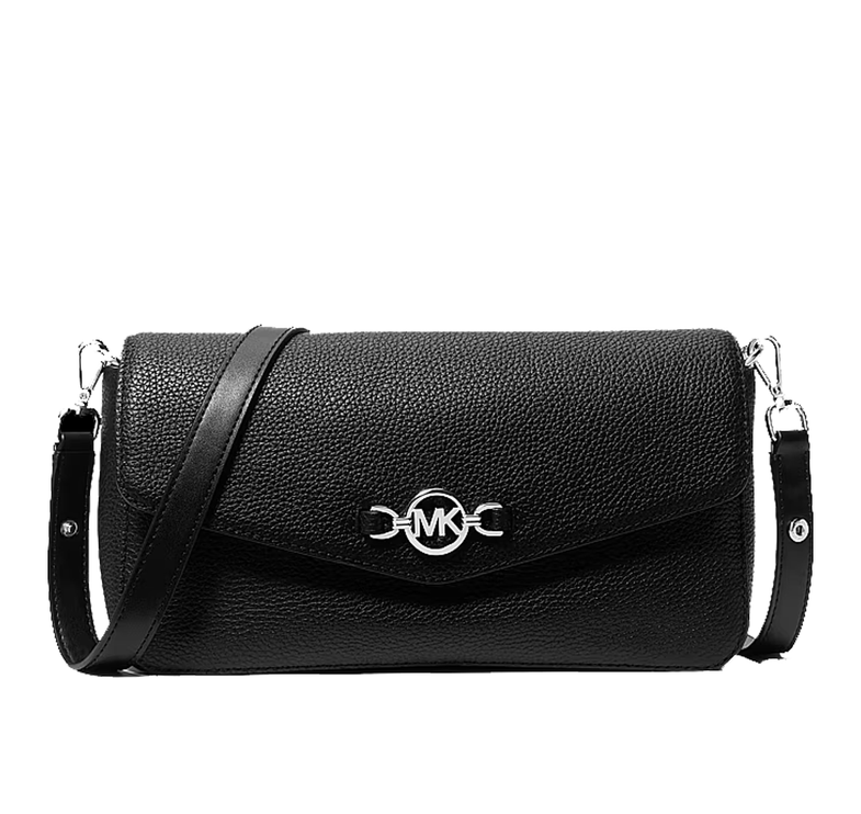 Michael Kors Women's Kacey Medium Pebbled Leather Shoulder Bag Black/Silver