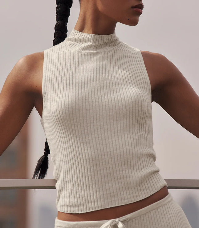 alo Women's Sweater Knit Unwind Sleeveless Top Oatmeal Heather