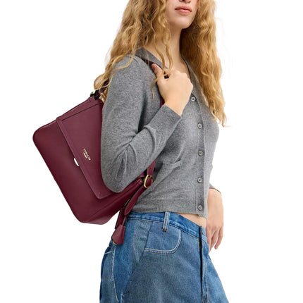 Coach Women's Etta Flap Bag Gold/Dark Cherry