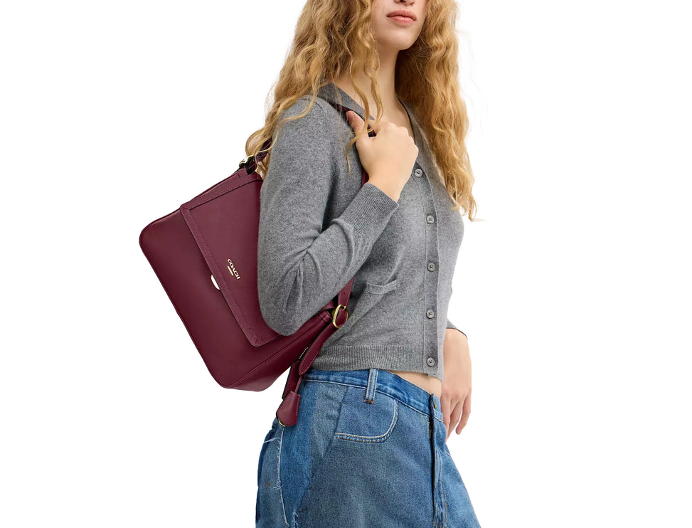 Coach Women's Etta Flap Bag Gold/Dark Cherry