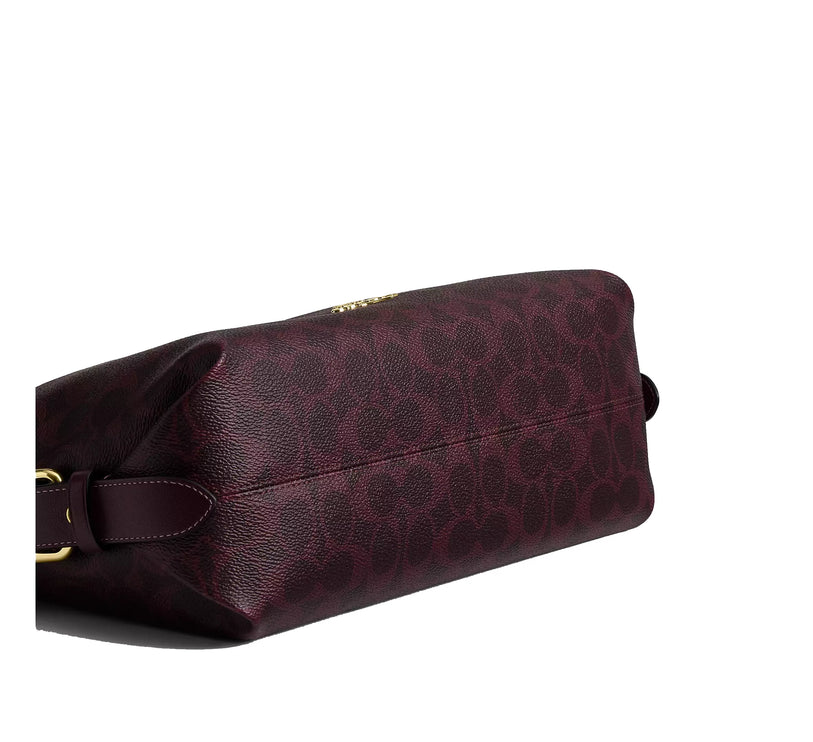 Coach Women's Laurel Shoulder Bag With Buckles In Signature Canvas Gold/Black Currant