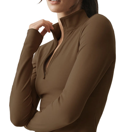 alo Women's ALO Softsculpt Precision 1/4 Zip Long Sleeve Java Brown