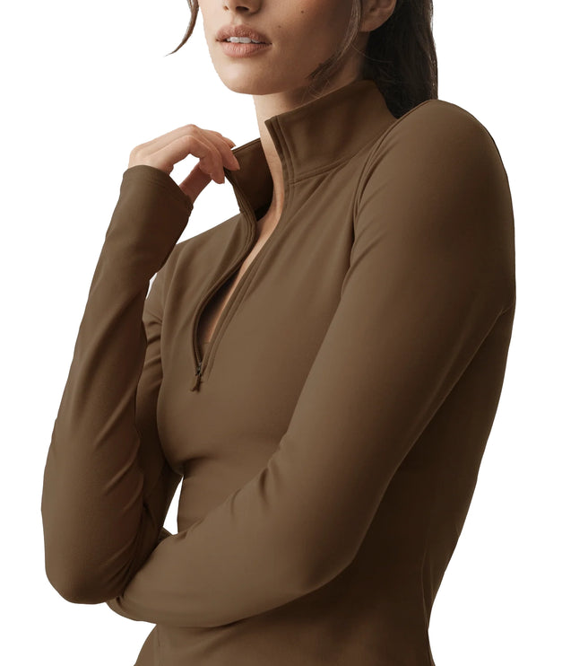 alo Women's ALO Softsculpt Precision 1/4 Zip Long Sleeve Java Brown